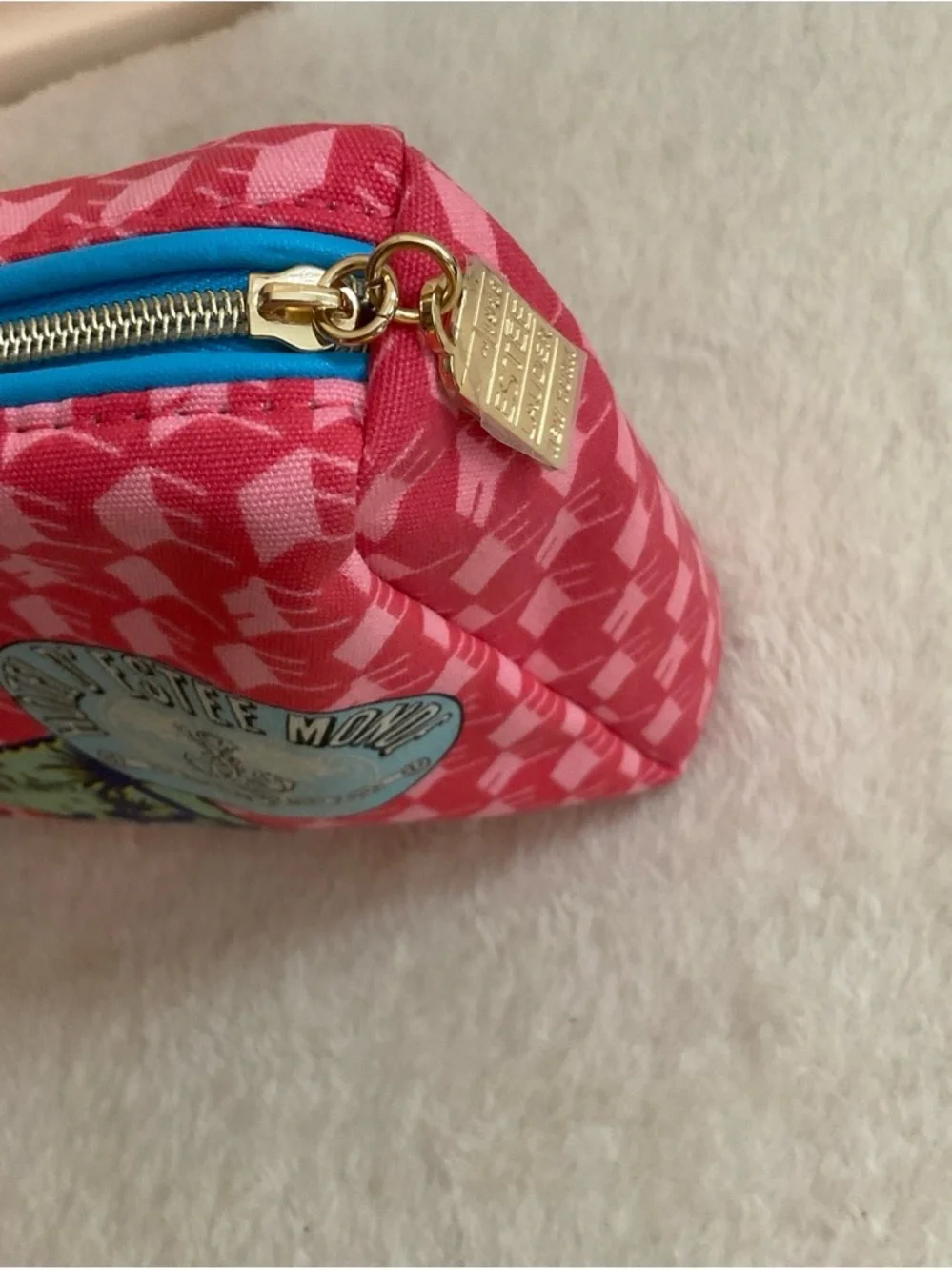 Estee Lauder Pink Cosmetic Travel Pouch with Blue Zip